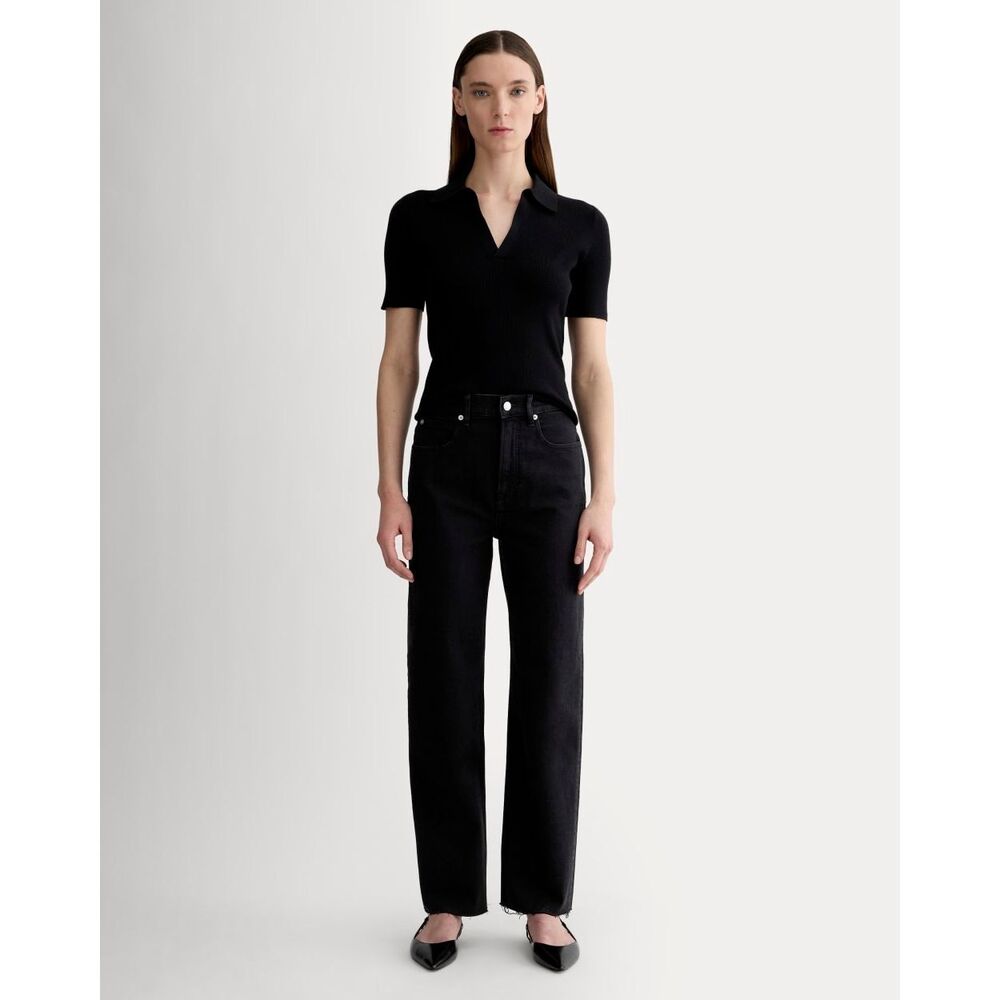 Everlane The Way High Jeans Organic Cotton Black Raw Hem Size 27 Regular NWT